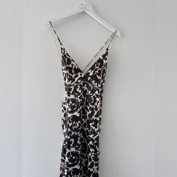 ULLA JOHNSON Evie Floral Satin Midi Dress in Raven 10